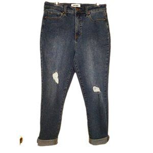 RSQ Curvy High Rise Skinny Distressed Dark Wash Cuffed Stretch Jeans Size 31